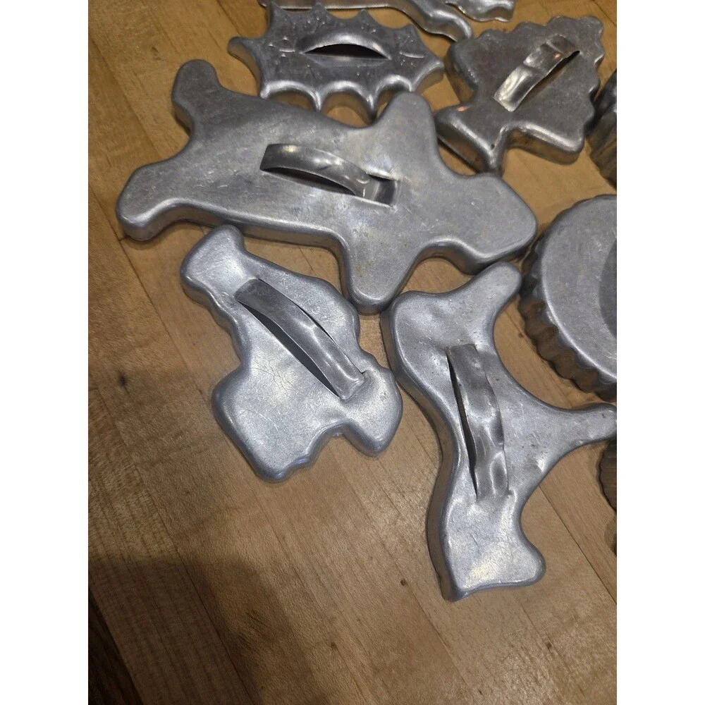 Lot of 11 Vintage Aluminum Cookie Cutters - Holiday Shapes & Arch Handles